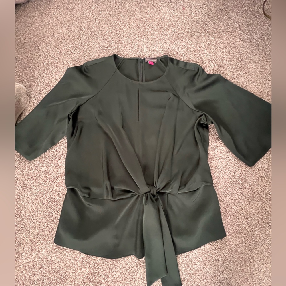 Vince Camuto Dark Green Blouse with Tie Detail